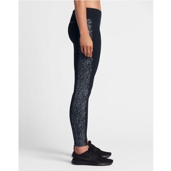 NIKE Power Epic Reflect Tight Pants Geometric Textured Leg Black Silver Size L - Picture 3 of 12